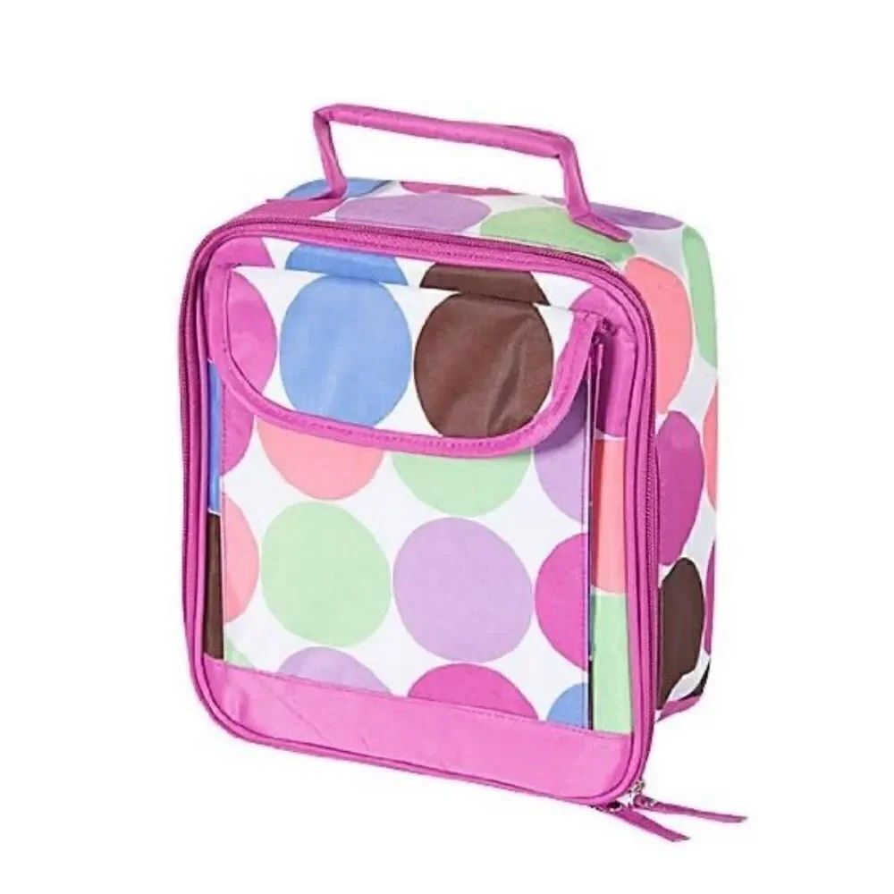 Room It Up Crossbody Lunch Box Lunch Tote Pink with Dot Design NWT